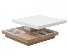 Table basse FAUSTO - Plateau pivotant - MDF laqué blanc & chêne