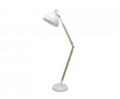 Lampadaire articulé PIXELIS en métal et pied en bois clair H. 185 cm - blanc