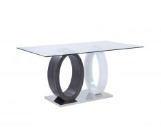 Table à manger AYANE - 6 couverts - Verre trempé et MDF - Gris & Blanc