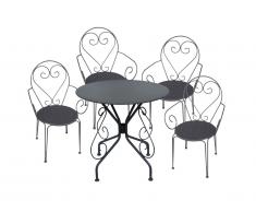 Salle à manger de jardin en métal façon fer forgé : une table et 4 fauteuils empilables - Anthracite - GUERMANTES