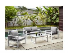 Salon de jardin KIRIBATI en aluminium et cordes: un canapé 2 places, 2 fauteuils et une table basse