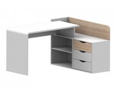 Bureau d'angle DECLAN - MDF - 3 tiroirs - Coloris : Blanc & Chêne