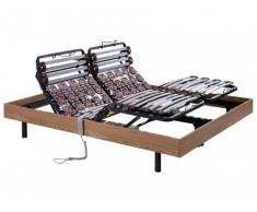 Sommier électrique de relaxation lattes et 2x30 plots déco bois chêne naturel de DREAMEA - 2 x 90 x 200 cm - moteurs OKIN