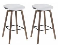 Lot de 2 tabourets MAGDA - Polypropylène et Hêtre - Blanc