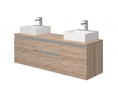 Ensemble de salle de bain suspendu avec double vasque JIMENA - couleur chêne