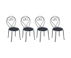 Lot de 4 chaises de jardin empilables en métal façon fer forgé GUERMANTES - anthracite