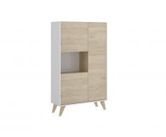 Buffet haut KOLYMA - 3 portes & 1 niche - Coloris : Chêne & Blanc