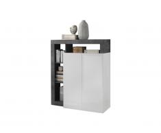 Buffet haut SEFRO - 2 portes et 4 niches - Blanc laqué et béton