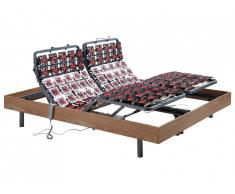 Sommier électrique de relaxation 2x91 plots déco bois chêne naturel de DREAMEA - 2 x 100 x 200 cm - moteurs OKIN
