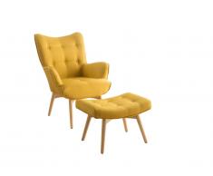 Fauteuil avec repose-pieds ESBEN en tissu - Jaune