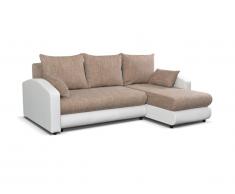 Canapé d'angle convertible et réversible en simili et tissu PIANA - Beige chiné et blanc