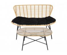 Canapé 2 places + table basse de jardin NICOYA en résine tressée - Assise noire