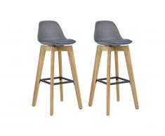 Lot de 2 tabourets de bar PADDY - Polypropylène, simili & chêne - Gris