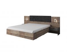 Lit avec chevets 160 x 200 cm LAONILE - Avec LEDs - Noyer et anthracite
