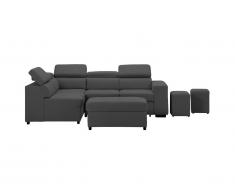 Canapé d'angle convertible en tissu et poufs SELOU - Angle gauche - Anthracite