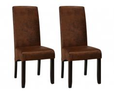 Lot de 2 chaises SANTOS - Microfibre aspect cuir vieilli - Pieds bois foncé