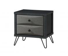 Table de chevet pieds métal COSTANZA - 2 tiroirs - Tissu gris