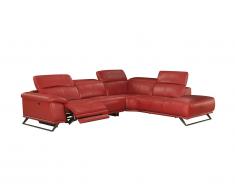 Canapé d'angle relax électrique en cuir AZIDEE - Rouge - Angle droit