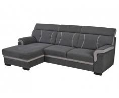 Canapé d'angle convertible en tissu JAMES - Anthracite et bandes gris clair - Angle gauche