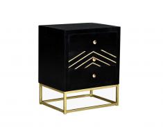 Table de chevet art déco 3 tiroirs PRISMIN - Bois de manguier et métal - Noir et doré
