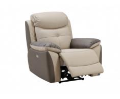 Fauteuil relax électrique en cuir LUGO - Bicolore anthracite et taupe
