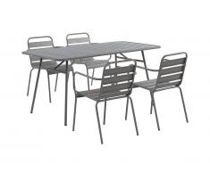 Salle à manger de jardin MIRMANDE en métal: une table L.160 cm et 4 chaises empilables - Gris