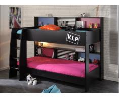 Lits superposés TYMEO - 2x90x200cm - Etagères - Fond réversible - Coloris noir