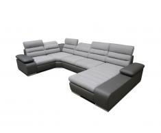 Canapé d'angle panoramique convertible en tissu et simili BOILEAU - Bicolore gris/anthracite - Angle droit