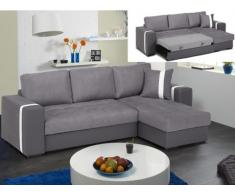 Canapé d'angle convertible réversible en tissu et simili PERDITA - Bicolore anthracite/gris clair