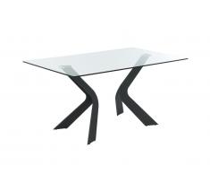 Table à manger LETICIA - 6 couverts - Verre trempé et métal noir