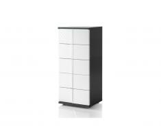 Chiffonnier CONSCIENCE - 5 tiroirs - Avec LEDs - Laqué blanc et gris