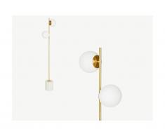 Lampadaire style vintage OREA - socle en terrazzo - 33x15x146cm - Blanc et doré