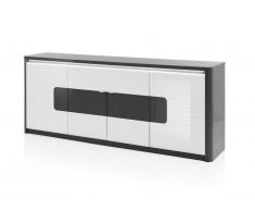 Buffet PERCEPTION - LEDs - 4 portes - Gris & Blanc