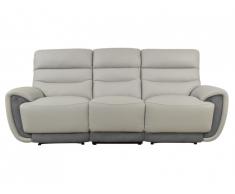 Canapé 3 places relax COSMY en cuir et détails microfibre - Gris clair et anthracite