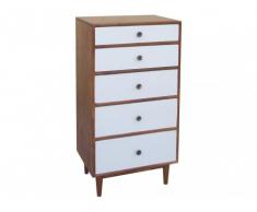 Chiffonnier 5 tiroirs TYLIN - Bois acacia et blanc