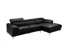 Canapé d'angle en cuir SOLANGE - Noir - Angle droit