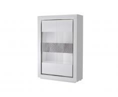 Vitrine LUISANCE - 2 portes - Avec Leds - Blanc laqué et béton