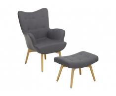 Fauteuil avec repose-pieds ESBEN en tissu - Gris