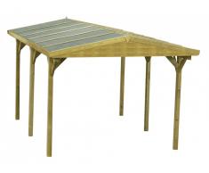Carport double pente GAYA en bois autoclavé traité classe III - surface 15,52m² - épaisseur 19mm - toit en feutre bitumé