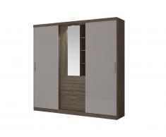 Armoire BODIL II - portes coulissantes - Miroir et tiroirs - L240cm - Marron et taupe