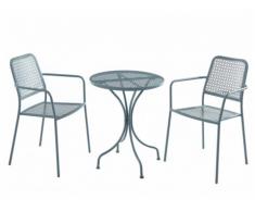 Salle à manger de jardin NAJAC en métal - une table D.60cm et 2 fauteuils empilables - Anthracite
