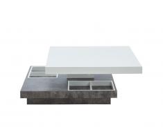 Table basse FAUSTO II - Plateau pivotant - MDF laqué blanc & béton
