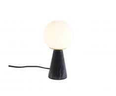 Lampe à poser style vintage VINTIA - Base en marbre noir et abat-jour en verre blanc - 12 x 12 x 24 cm