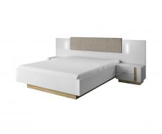 Lit avec chevets 160 x 200 cm MURARI - Avec LEDs - Blanc brillant et chêne