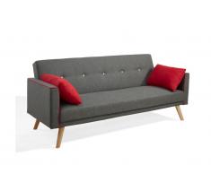 Canapé 3 places convertible en tissu DARVEL - Gris et coussins rouge