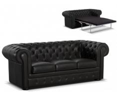 Canapé Chesterfield 3 places convertible en cuir LONDRES - Cuir supérieur Noir