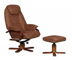 Fauteuil de relaxation et son repose pieds DOCIA en microfibre - Caramel