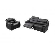 Canapé 3 places et fauteuil relax électrique en cuir ARENA III - Noir