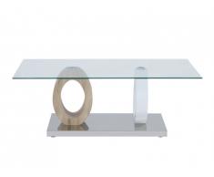 Table basse AYANE - Verre trempé et MDF - Chêne & Blanc