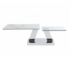 Table basse avec plateaux pivotants OXANA - Verre trempé, céramique et acier - Transparent et blanc